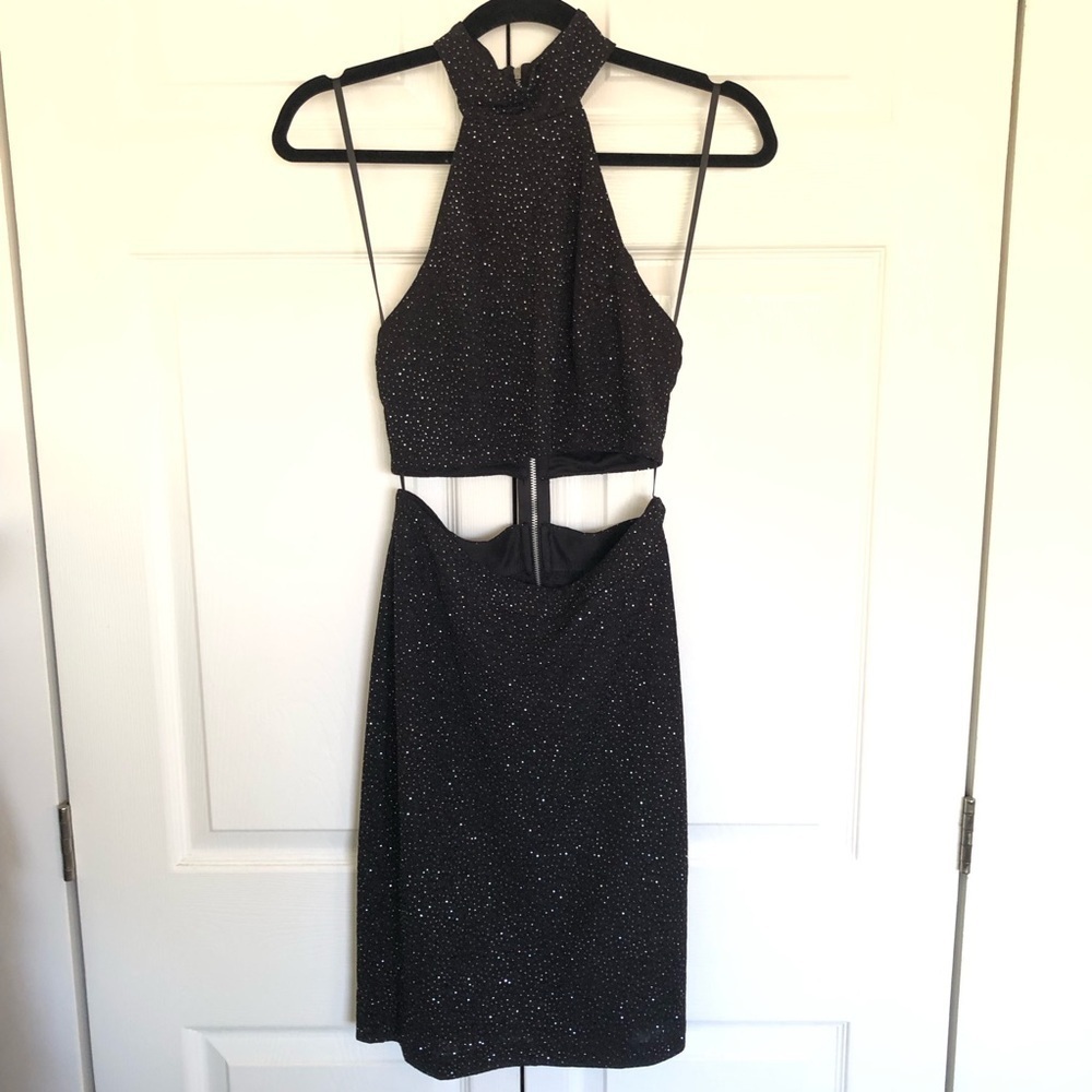 Vintage City Studio Black and Silver Glitter High Neck Mini Dress Size S